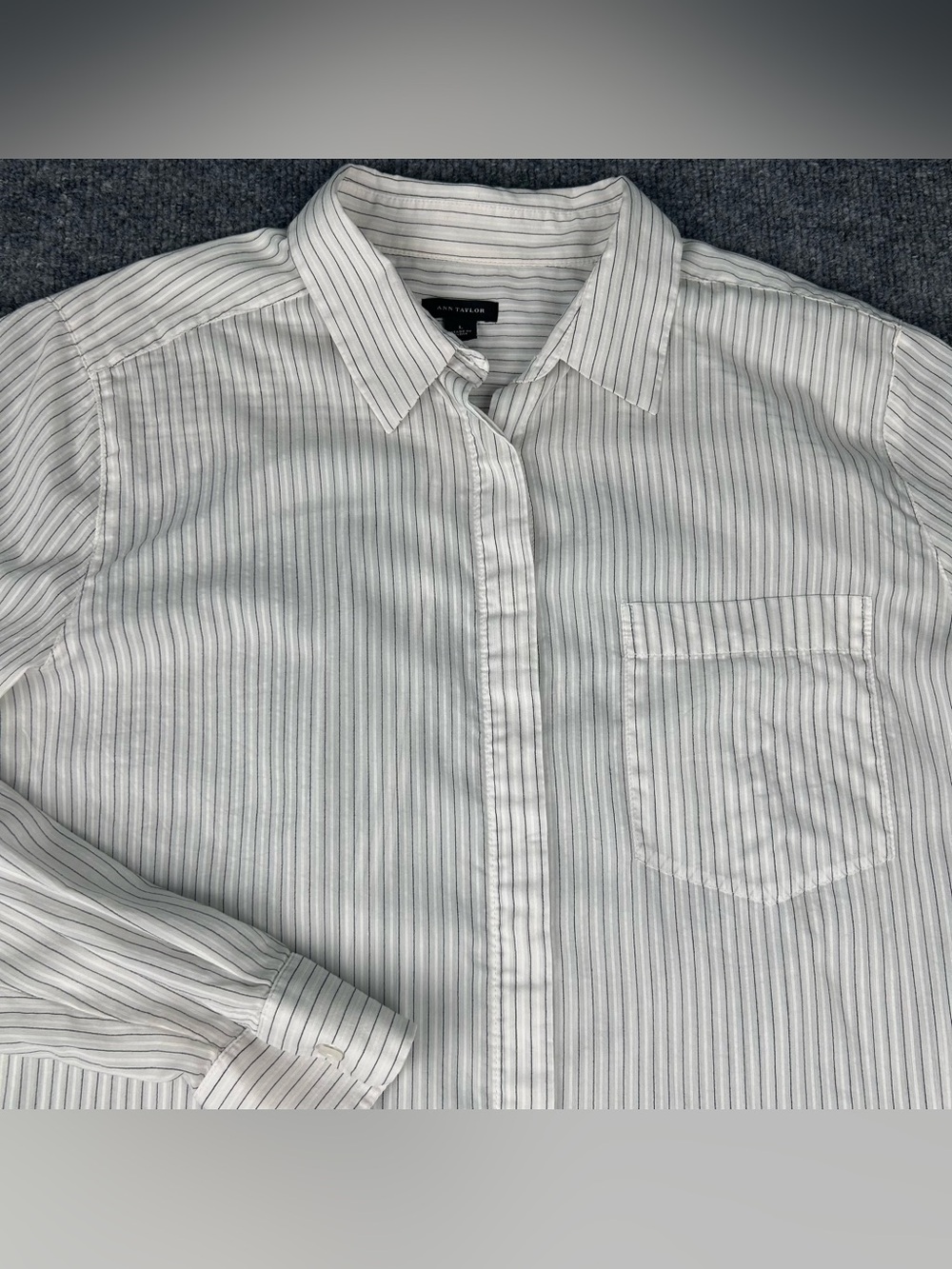 Ann Taylor Striped Button Down Dress Shirt Office Long Versatile Semi SheerLarge